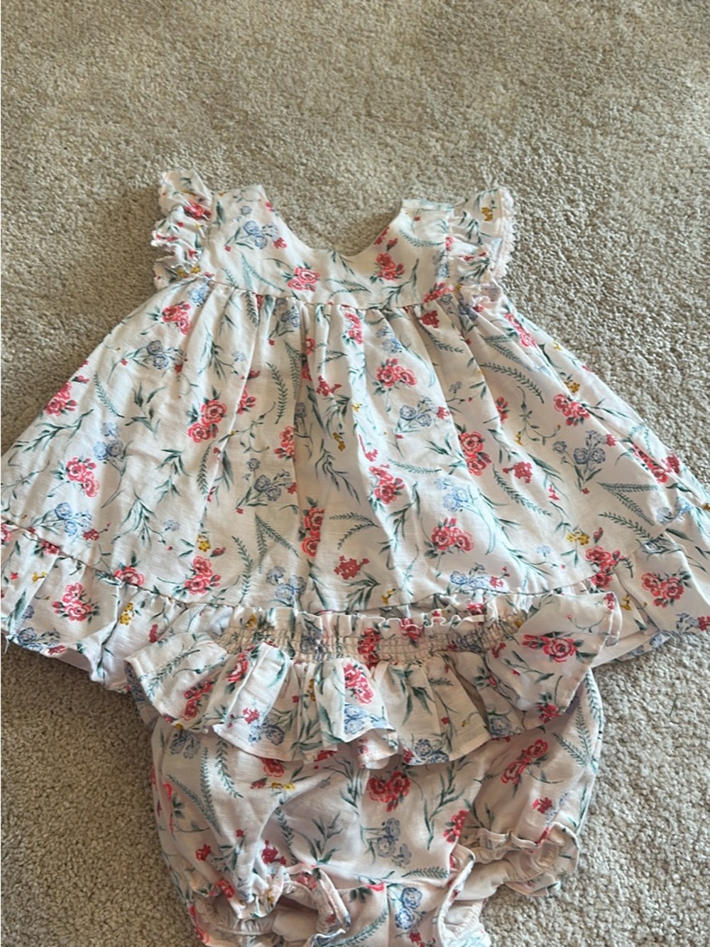 Janie and Jack Cream Floral Dress with Pink and Blue Accents